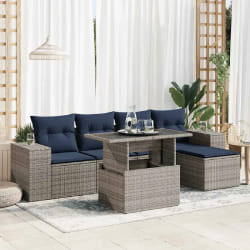 vidaXL Salon de jardin avec coussins 6 pcs gris résine tressée acacia