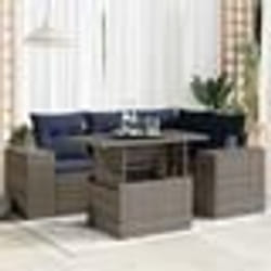 vidaXL Salon de jardin avec coussins 6 pcs gris résine tressée acacia