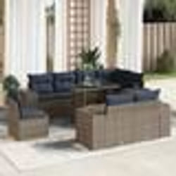 vidaXL Salon de jardin avec coussins 16 pcs gris résine tressée acacia