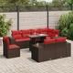 vidaXL Salon de jardin avec coussins 9pcs marron résine tressée acacia