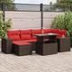 vidaXL Salon de jardin avec coussins 9pcs marron résine tressée acacia