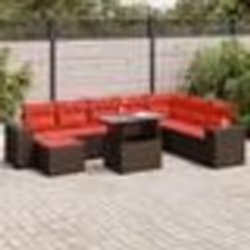vidaXL Salon de jardin avec coussins 9pcs marron résine tressée acacia