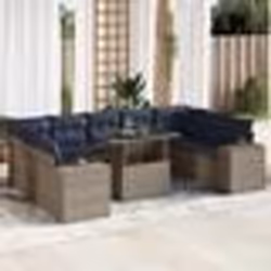 vidaXL Salon de jardin avec coussins 10 pcs gris résine tressée acacia