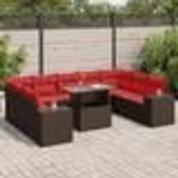 vidaXL Salon de jardin 10 pcs et coussins marron résine tressée acacia