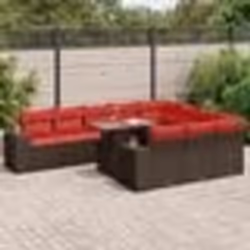 vidaXL Salon de jardin et coussins 11 pcs marron résine tressée acacia