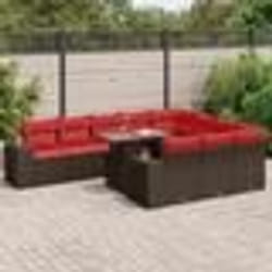 vidaXL Salon de jardin et coussins 11 pcs marron résine tressée acacia