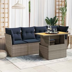 vidaXL Salon de jardin 5 pcs avec coussins gris résine tressée
