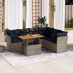 vidaXL Salon de jardin avec coussins 7 pcs gris résine tressée