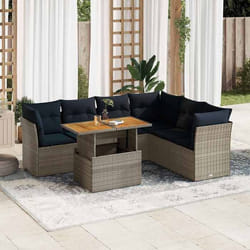 vidaXL Salon de jardin avec coussins 7 pcs gris résine tressée
