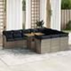 vidaXL Salon de jardin 11 pcs avec coussins gris résine tressée