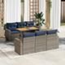 vidaXL Salon de jardin avec coussins 7 pcs gris résine tressée