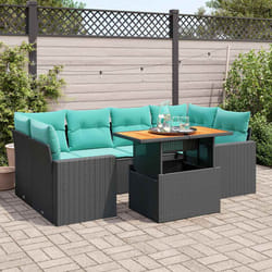 Salon De Jardin 7 Pcs Avec Coussins Noir Résine Tressée Vidaxl