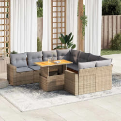 vidaXL Salon de jardin avec coussins 9 pcs beige résine tressée