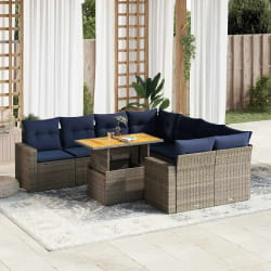 vidaXL Salon de jardin 9 pcs avec coussins gris résine tressée