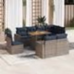 vidaXL Salon de jardin 9 pcs avec coussins gris résine tressée