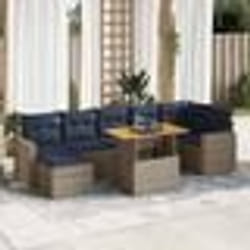 vidaXL Salon de jardin 8 pcs avec coussins gris résine tressée