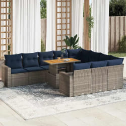 vidaXL Salon de jardin 11 pcs avec coussins gris résine tressée