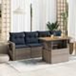 vidaXL Salon de jardin 5 pcs avec coussins gris résine tressée