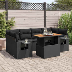 Vidaxl - Salon de jardin 7 pcs avec coussins noir résine tressée