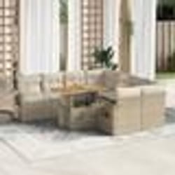 vidaXL Salon de jardin avec coussins 9 pcs beige résine tressée