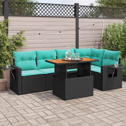 Salon De Jardin 6 Pcs Avec Coussins Noir Résine Tressée Vidaxl