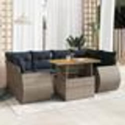 vidaXL Salon de jardin avec coussins 7 pcs gris résine tressée