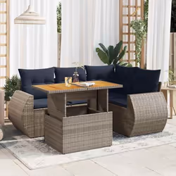 vidaXL Salon de jardin 5 pcs avec coussins gris résine tressée