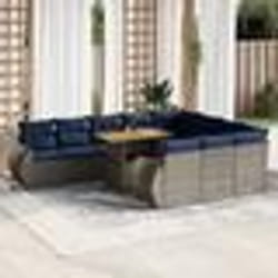 vidaXL Salon de jardin 11 pcs avec coussins gris résine tressée