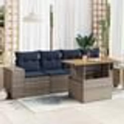 vidaXL Salon de jardin 5 pcs avec coussins gris résine tressée