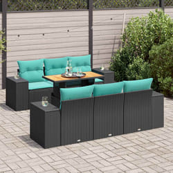 Salon De Jardin 7 Pcs Avec Coussins Noir Résine Tressée Vidaxl