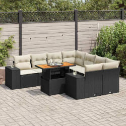 vidaXL Salon de jardin 9 pcs avec coussins noir résine tressée