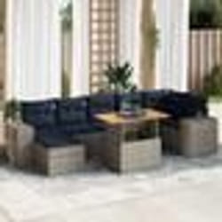vidaXL Salon de jardin 8 pcs avec coussins gris résine tressée