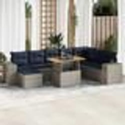vidaXL Salon de jardin 9 pcs avec coussins gris résine tressée