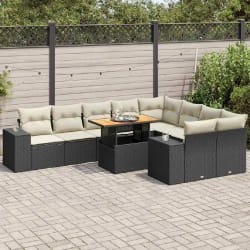 vidaXL Salon de jardin 10 pcs avec coussins noir résine tressée acacia
