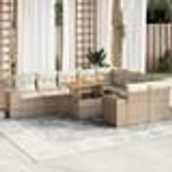 vidaXL Salon de jardin avec coussins 10pcs beige résine tressée acacia