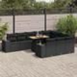vidaXL Salon de jardin 10 pcs avec coussins noir résine tressée acacia