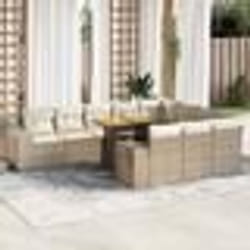 vidaXL Salon de jardin avec coussins 10pcs beige résine tressée acacia