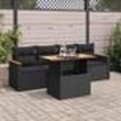 vidaXL Salon de jardin 5 pcs avec coussins noir résine tressée acacia