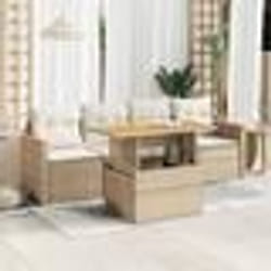 vidaXL Salon de jardin avec coussins 5 pcs beige résine tressée acacia