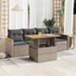 vidaXL Salon de jardin 5 pcs avec coussins gris résine tressée acacia