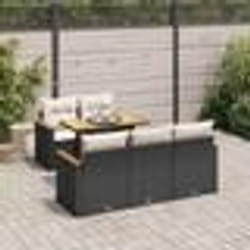 vidaXL Salon de jardin 6 pcs avec coussins noir résine tressée acacia