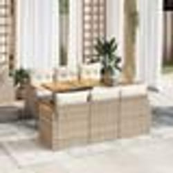 vidaXL Salon de jardin avec coussins 7 pcs beige résine tressée acacia