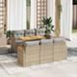 vidaXL Salon de jardin avec coussins 7 pcs beige résine tressée acacia