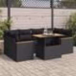 vidaXL Salon de jardin 6 pcs avec coussins noir résine tressée acacia