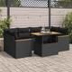 vidaXL Salon de jardin 6 pcs avec coussins noir résine tressée acacia