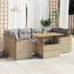 vidaXL Salon de jardin 6 pcs avec coussins beige résine tressée acacia