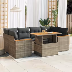 vidaXL Salon de jardin avec coussins 6 pcs gris résine tressée acacia