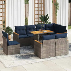 vidaXL Salon de jardin 9 pcs avec coussins gris résine tressée
