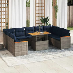 vidaXL Salon de jardin avec coussins 10 pcs gris résine tressée