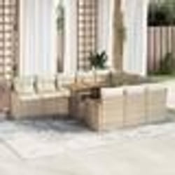 vidaXL Salon de jardin 11pcs avec coussins beige résine tressée acacia